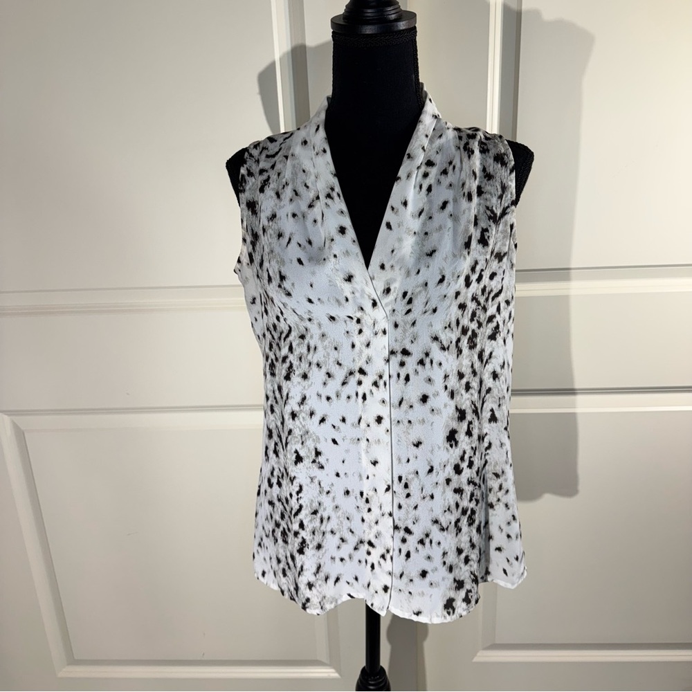 Violet & Claire Cream and Brown Animal Print Blouse Small
